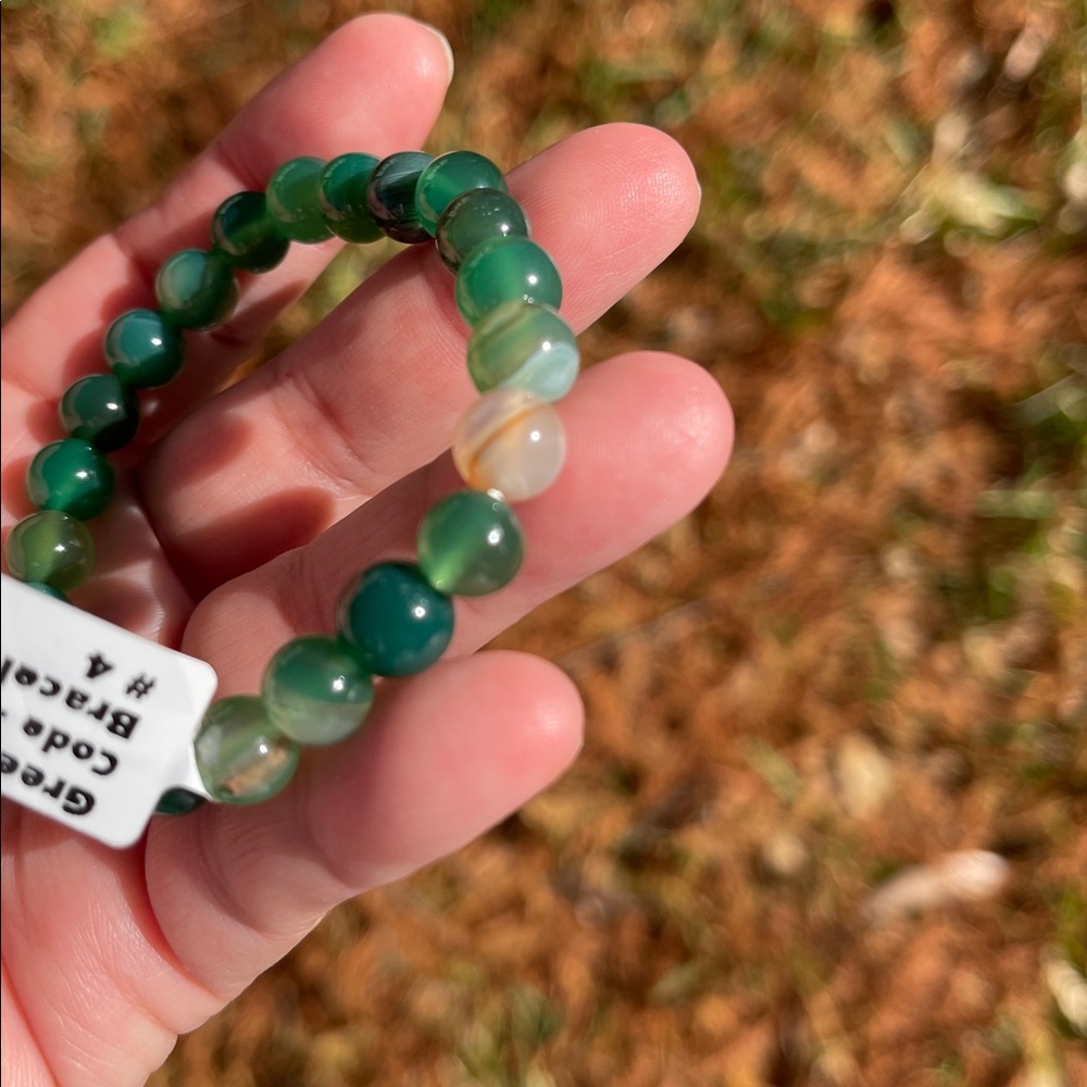NWT Natural Green Onyx Beaded Elastic Bracelet - Picture 6 of 8